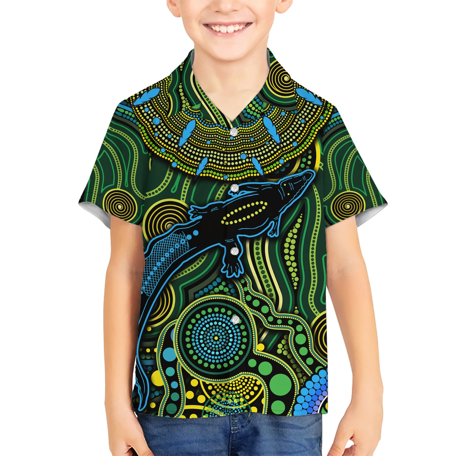 Aboriginal Green - Crocodine Abstract Art Pattern Hawaiian Shirt