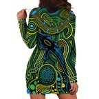 Aboriginal Green - Crocodine Abstract Art Pattern Hoodie Dress