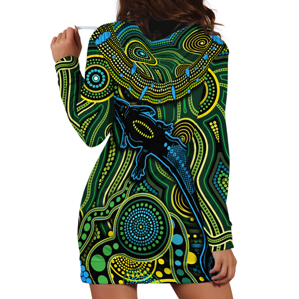 Aboriginal Green - Crocodine Abstract Art Pattern Hoodie Dress