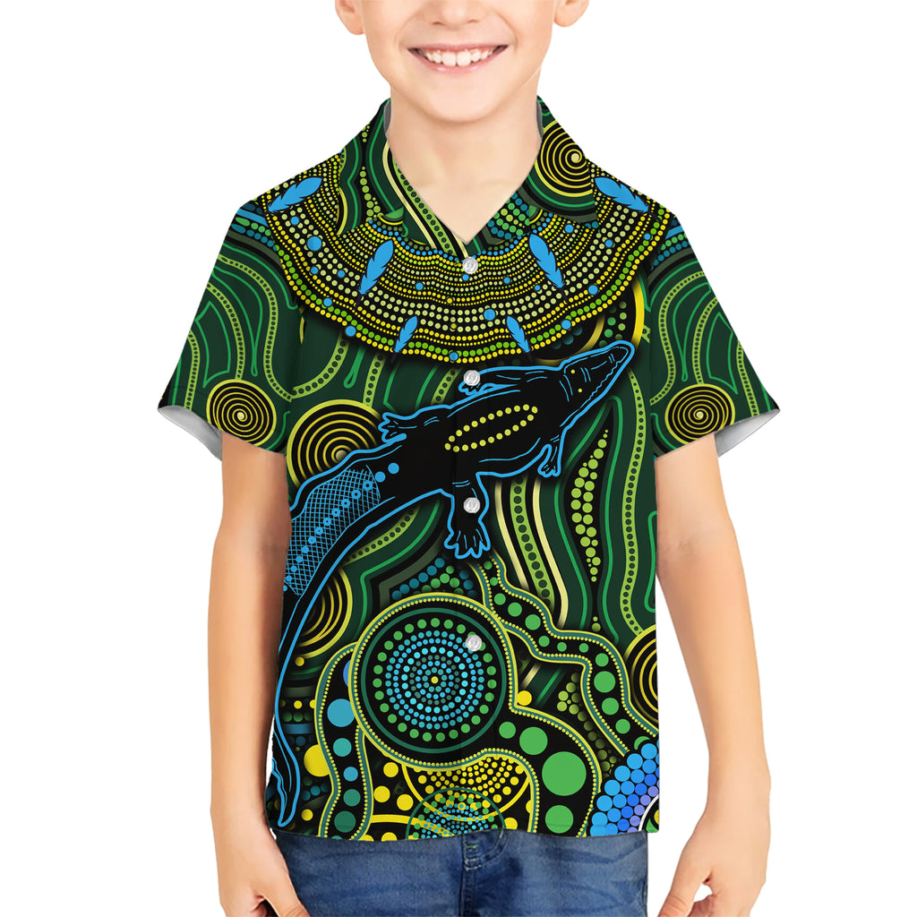Aboriginal Green - Crocodine Abstract Art Pattern Kid Hawaiian Shirt