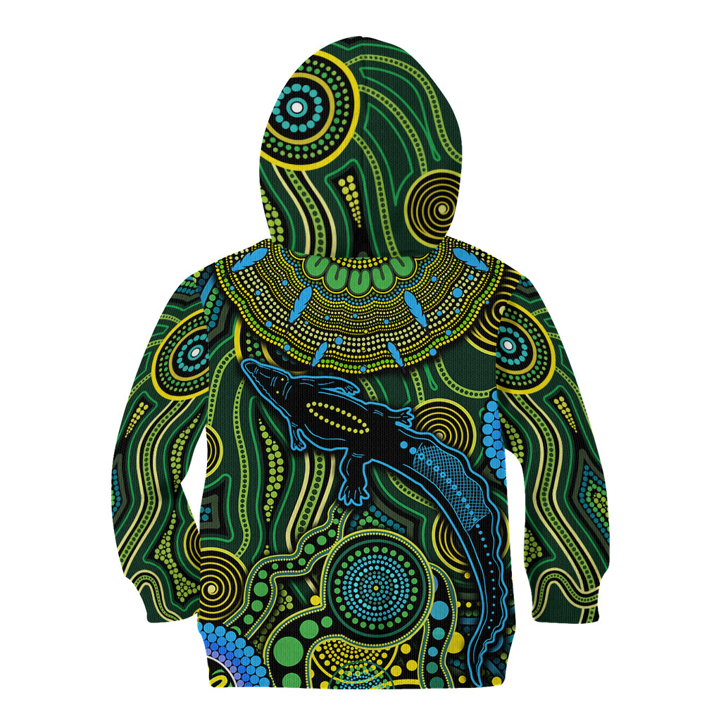Aboriginal Green - Crocodine Abstract Art Pattern Kid Hoodie