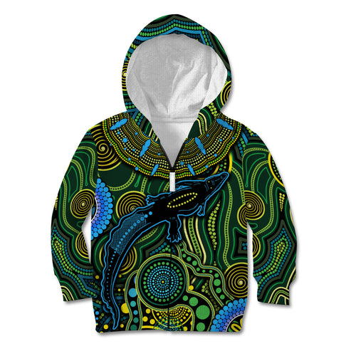 Aboriginal Green - Crocodine Abstract Art Pattern Kid Hoodie
