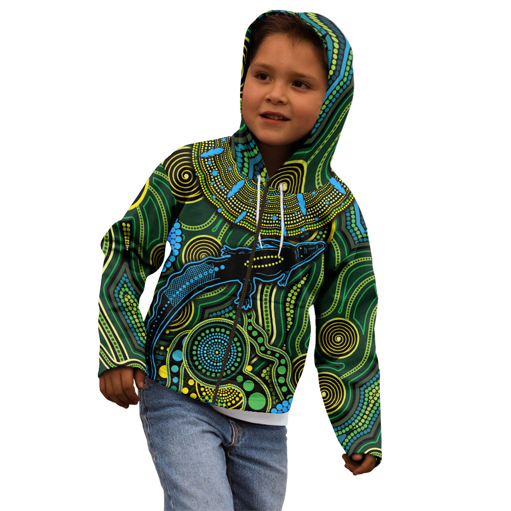 Aboriginal Green - Crocodine Abstract Art Pattern Kid Hoodie