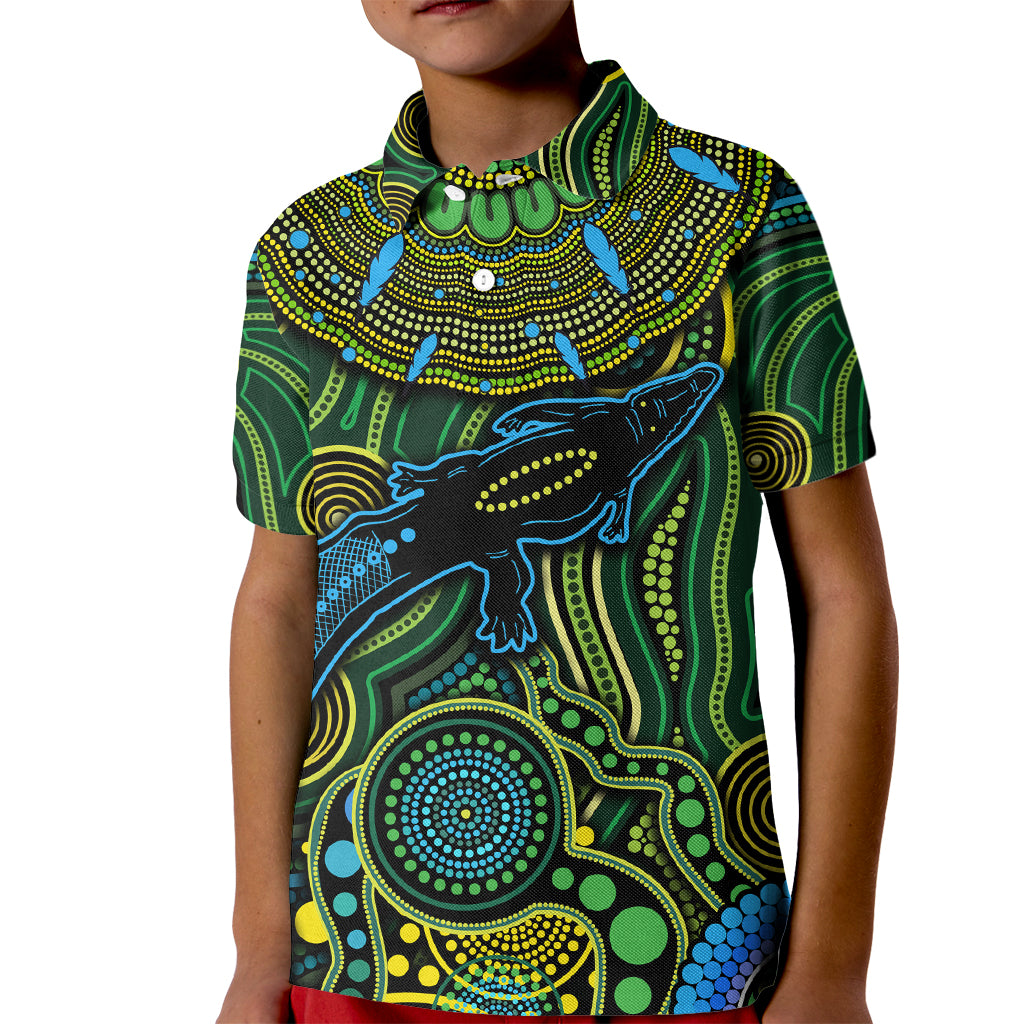 Aboriginal Green - Crocodine Abstract Art Pattern Kid Polo Shirt