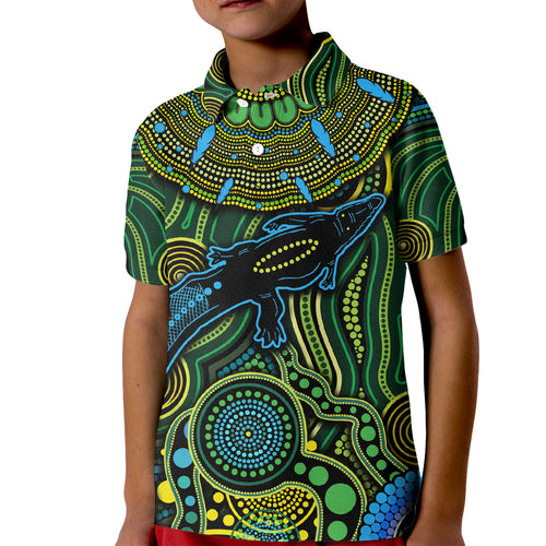 Aboriginal Green - Crocodine Abstract Art Pattern Kid Polo Shirt