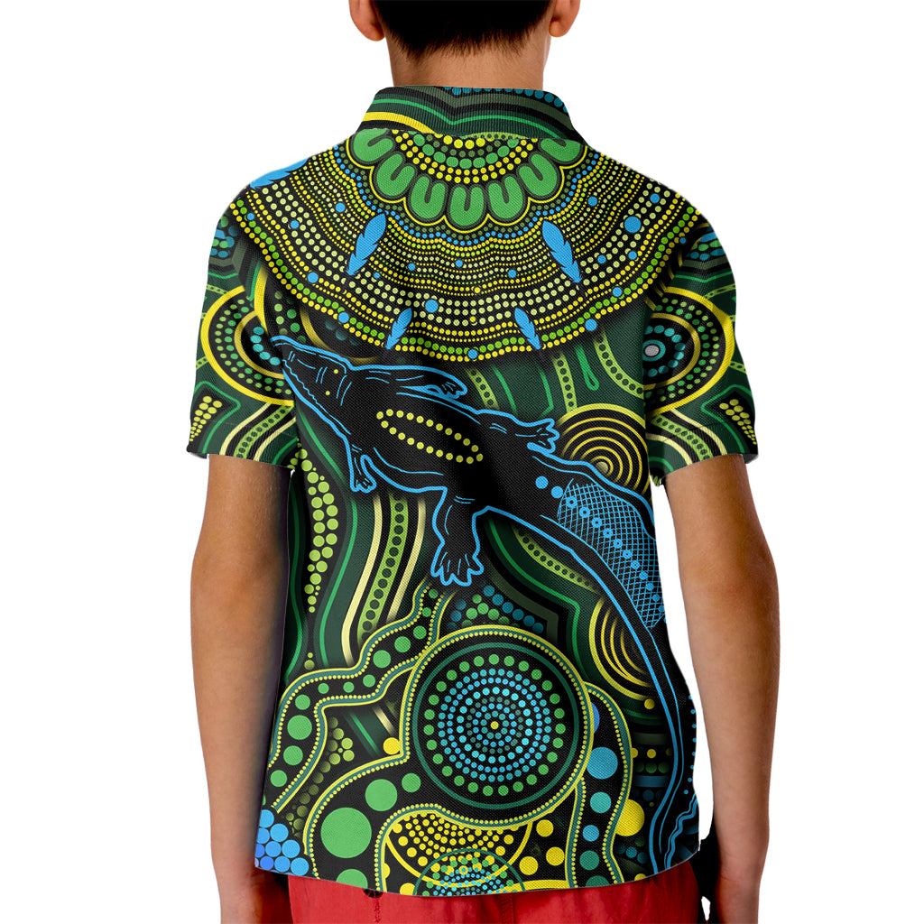Aboriginal Green - Crocodine Abstract Art Pattern Kid Polo Shirt