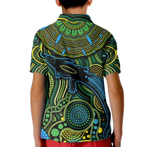 Aboriginal Green - Crocodine Abstract Art Pattern Kid Polo Shirt