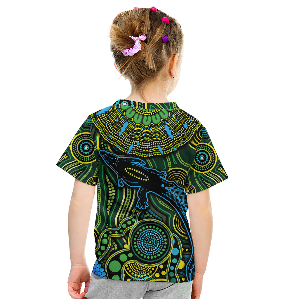 Aboriginal Green - Crocodine Abstract Art Pattern Kid T Shirt
