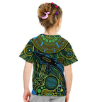 Aboriginal Green - Crocodine Abstract Art Pattern Kid T Shirt