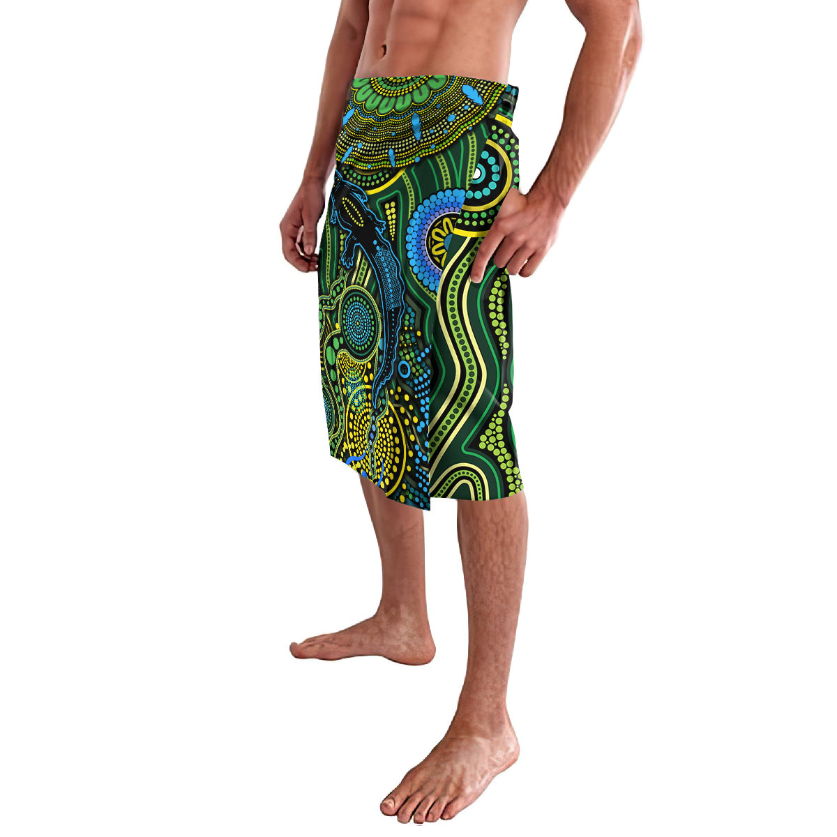 Aboriginal Green - Crocodine Abstract Art Pattern Lavalava