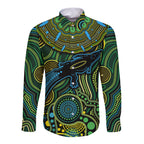 Aboriginal Green - Crocodine Abstract Art Pattern Long Sleeve Button Shirt
