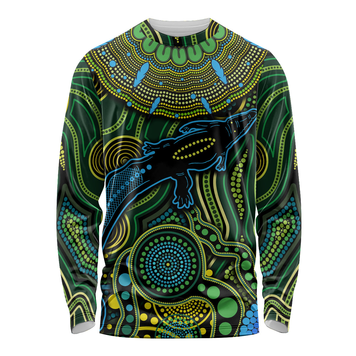 Aboriginal Green - Crocodine Abstract Art Pattern Long Sleeve Shirt