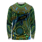 Aboriginal Green - Crocodine Abstract Art Pattern Long Sleeve Shirt