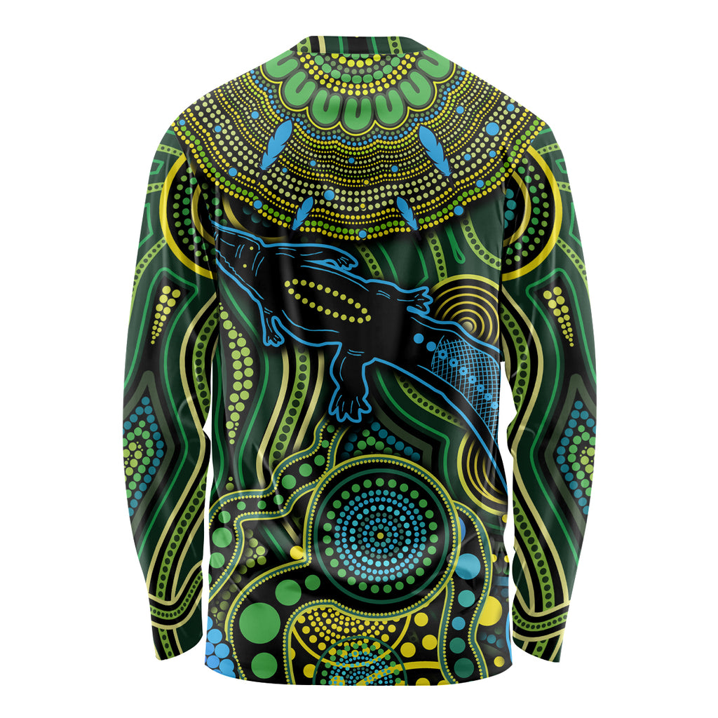 Aboriginal Green - Crocodine Abstract Art Pattern Long Sleeve Shirt