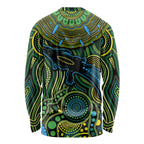 Aboriginal Green - Crocodine Abstract Art Pattern Long Sleeve Shirt