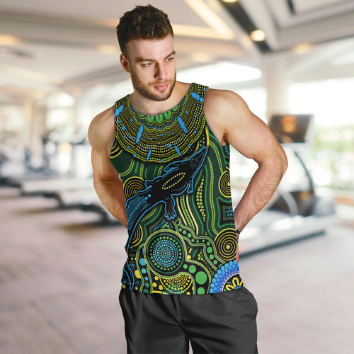 Aboriginal Green - Crocodine Abstract Art Pattern Men Tank Top