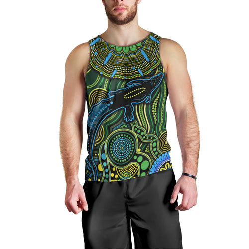 Aboriginal Green - Crocodine Abstract Art Pattern Men Tank Top