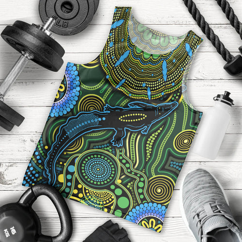 Aboriginal Green - Crocodine Abstract Art Pattern Men Tank Top