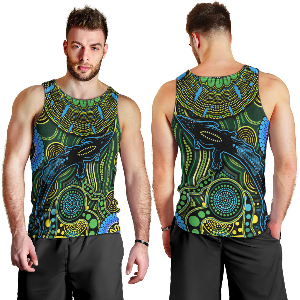 Aboriginal Green - Crocodine Abstract Art Pattern Men Tank Top