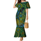 Aboriginal Green - Crocodine Abstract Art Pattern Mermaid Dress