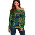 Aboriginal Green - Crocodine Abstract Art Pattern Off Shoulder Sweater