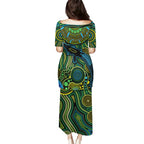 Aboriginal Green - Crocodine Abstract Art Pattern Puletasi