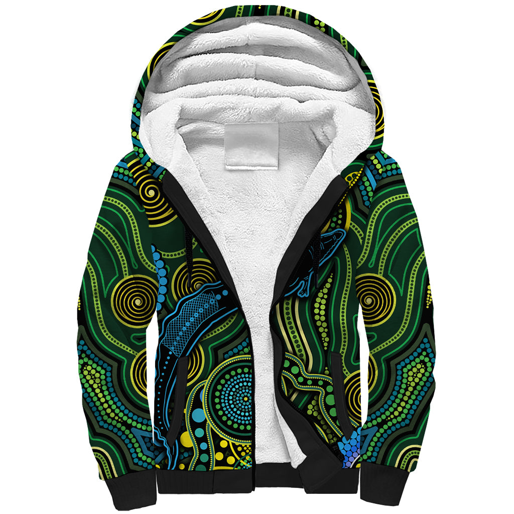 Aboriginal Green - Crocodine Abstract Art Pattern Sherpa Hoodie