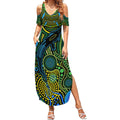 Aboriginal Green - Crocodine Abstract Art Pattern Summer Maxi Dress