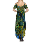 Aboriginal Green - Crocodine Abstract Art Pattern Summer Maxi Dress