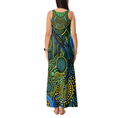 Aboriginal Green - Crocodine Abstract Art Pattern Tank Maxi Dress