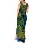 Aboriginal Green - Crocodine Abstract Art Pattern Tank Maxi Dress
