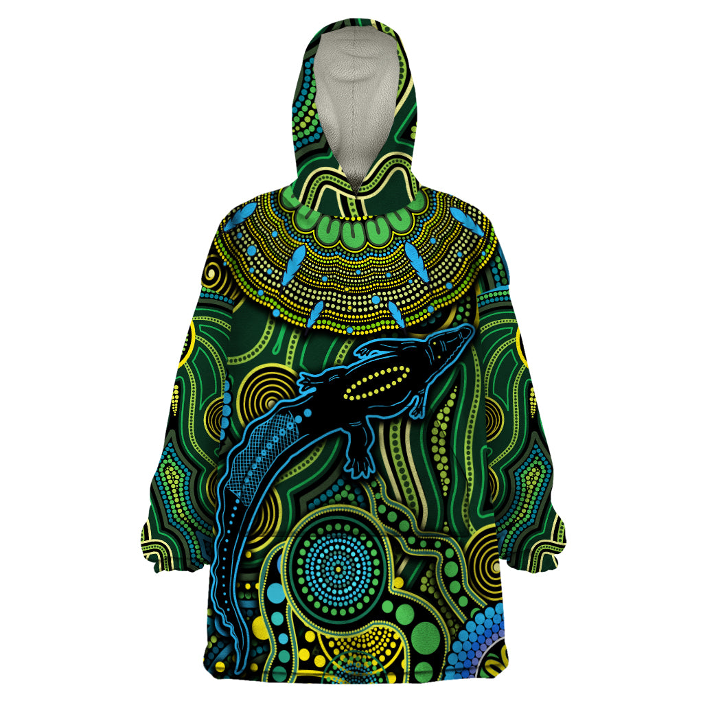 Aboriginal Green - Crocodine Abstract Art Pattern Wearable Blanket Hoodie