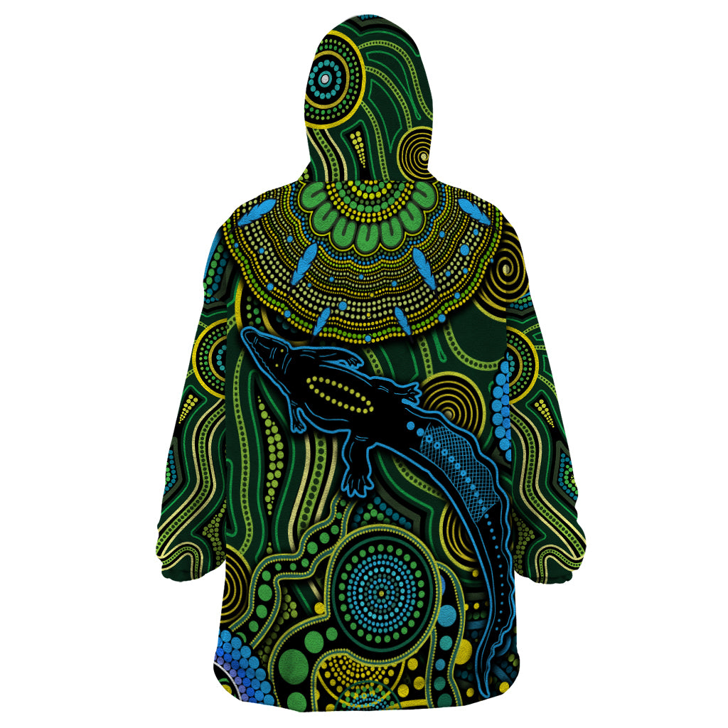 Aboriginal Green - Crocodine Abstract Art Pattern Wearable Blanket Hoodie