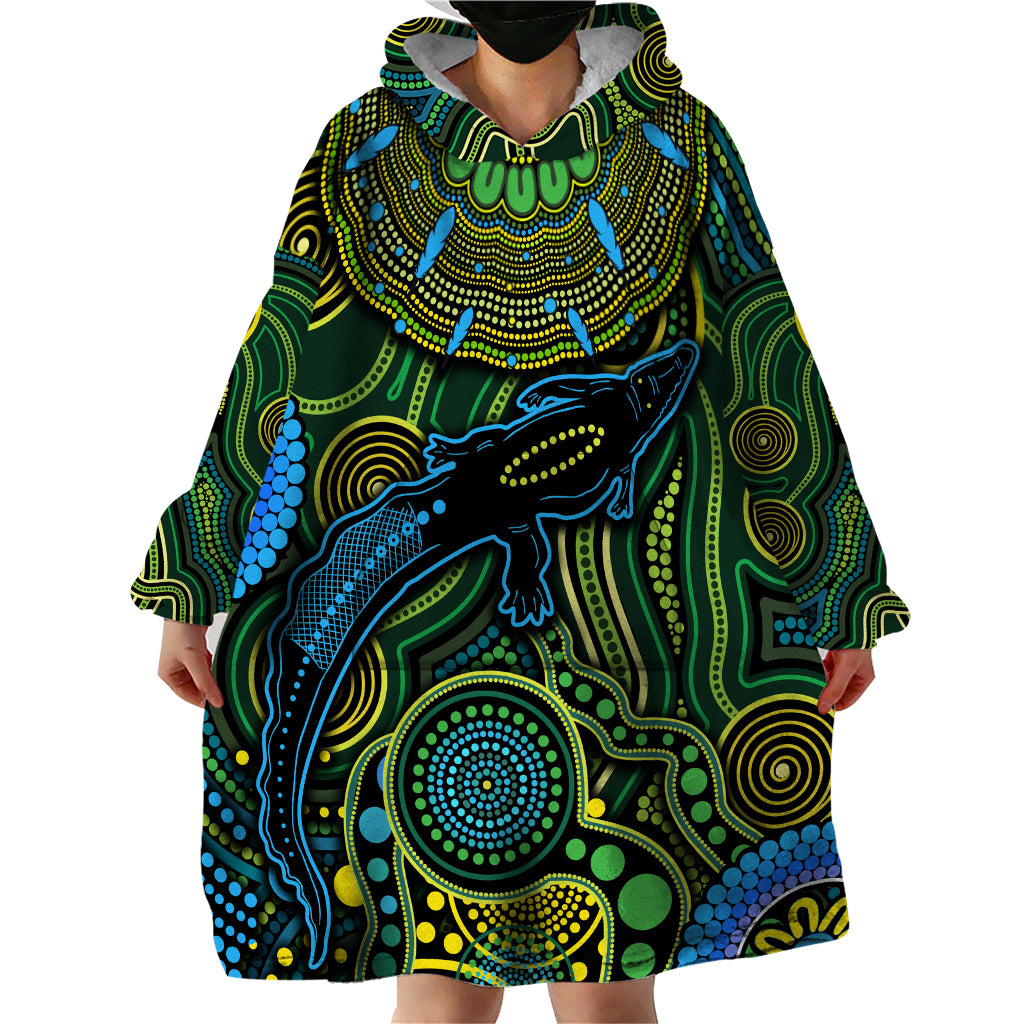 Aboriginal Green - Crocodine Abstract Art Pattern Wearable Blanket Hoodie