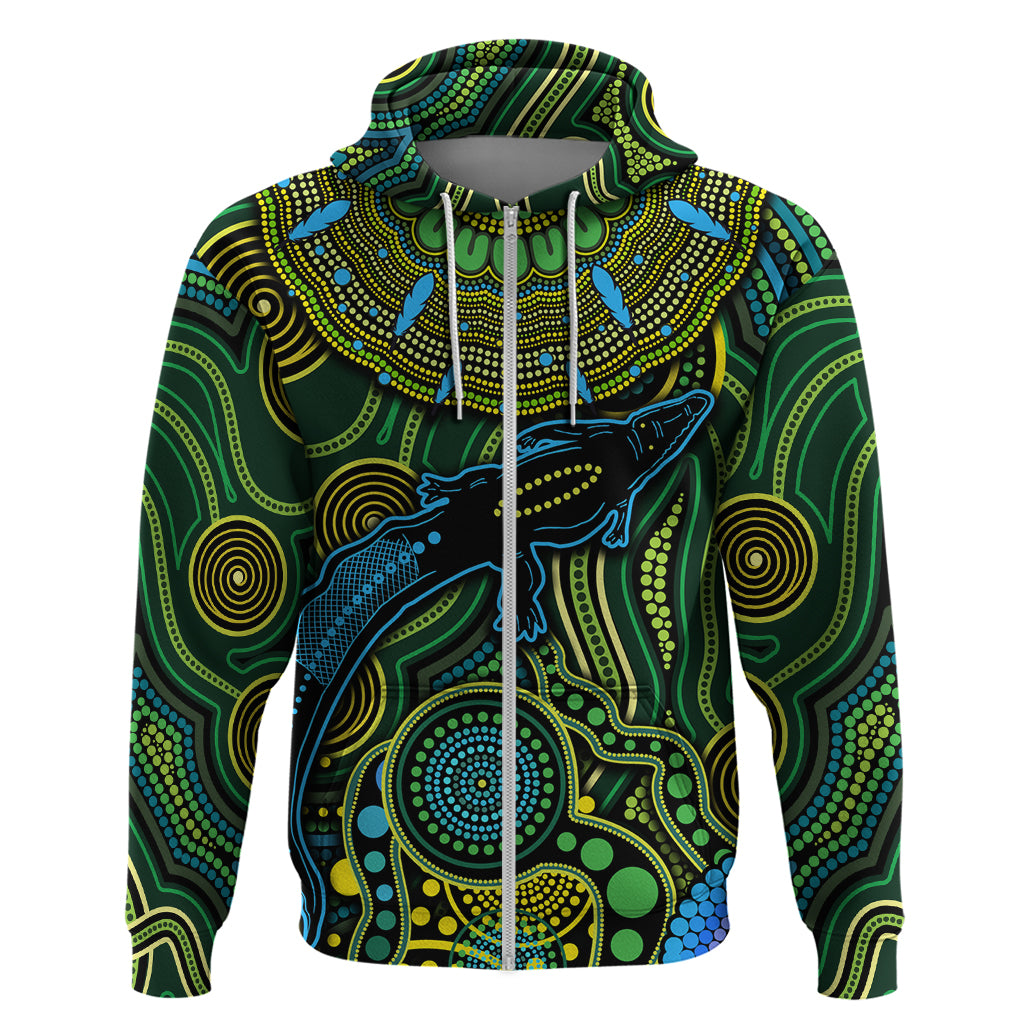 Aboriginal Green - Crocodine Abstract Art Pattern Zip Hoodie