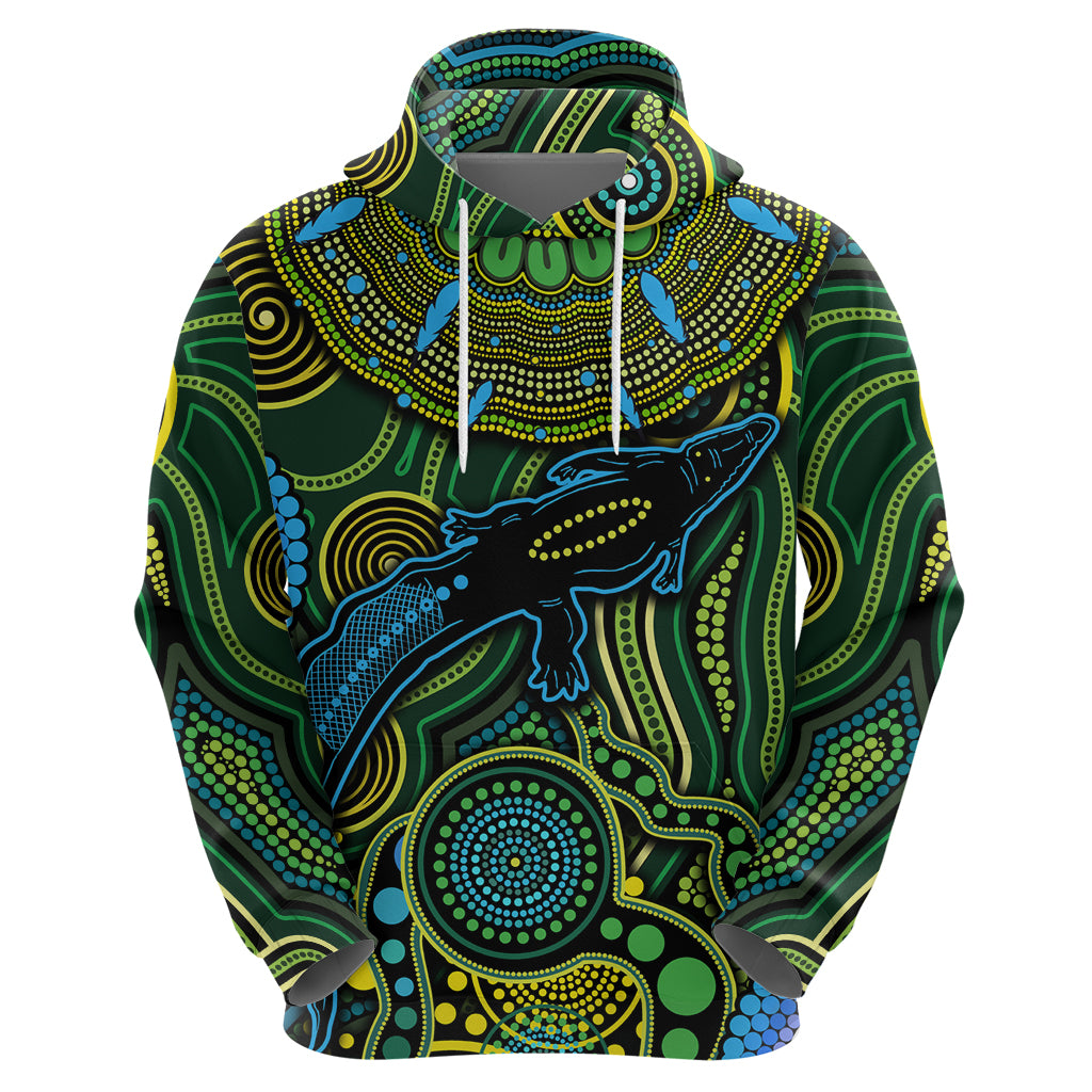 Aboriginal Green - Crocodine Abstract Art Pattern Zip Hoodie