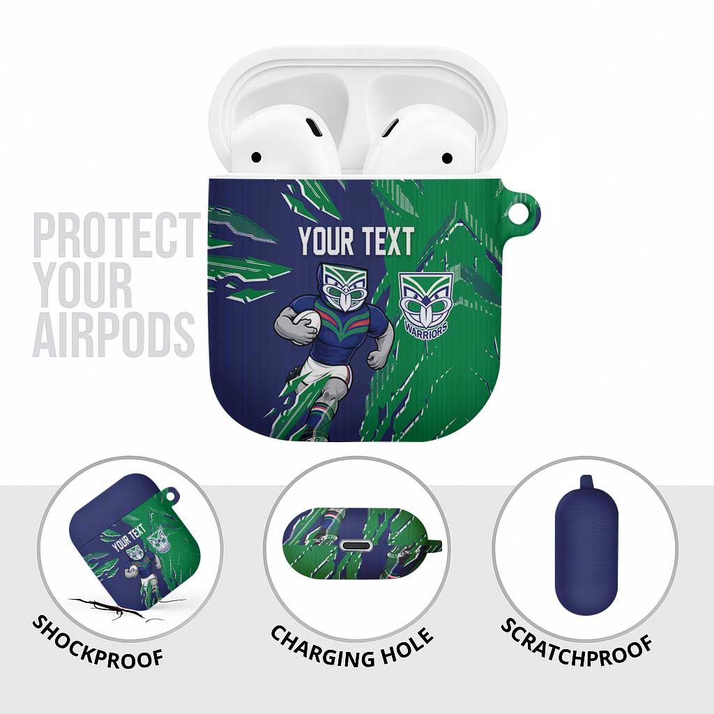 Personalized New Zealand Warriors AirPods Case Dynamic Lightning Mascot Rugby Australia