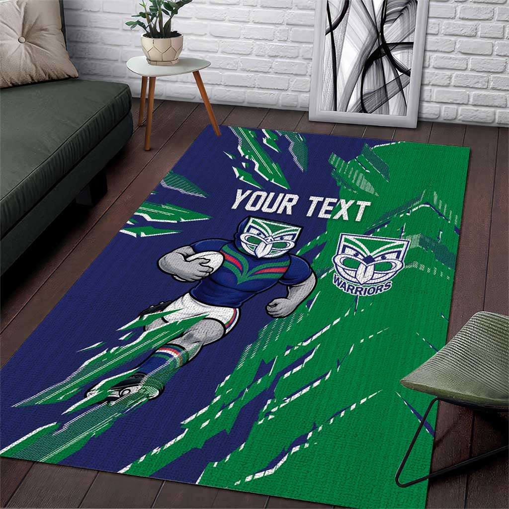 Personalized New Zealand Warriors Area Rug Dynamic Lightning Mascot Rugby Australia