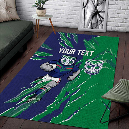 Personalized New Zealand Warriors Area Rug Dynamic Lightning Mascot Rugby Australia