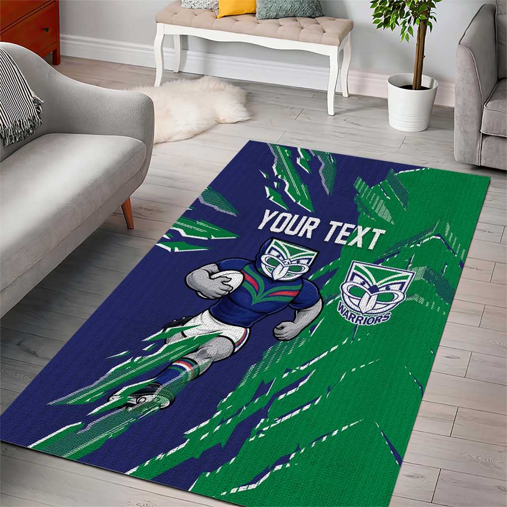 Personalized New Zealand Warriors Area Rug Dynamic Lightning Mascot Rugby Australia
