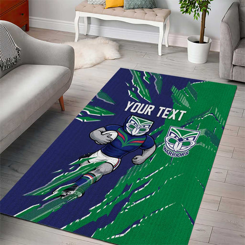 Personalized New Zealand Warriors Area Rug Dynamic Lightning Mascot Rugby Australia