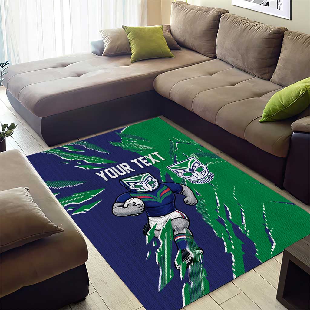 Personalized New Zealand Warriors Area Rug Dynamic Lightning Mascot Rugby Australia