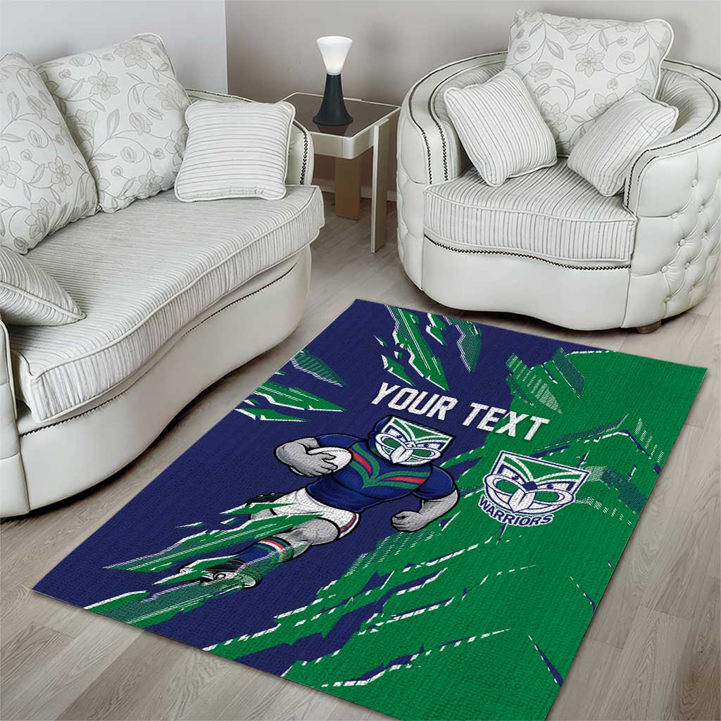 Personalized New Zealand Warriors Area Rug Dynamic Lightning Mascot Rugby Australia