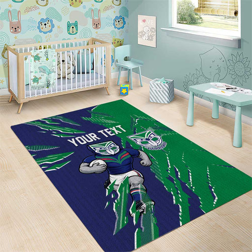 Personalized New Zealand Warriors Area Rug Dynamic Lightning Mascot Rugby Australia