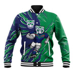 Personalized New Zealand Warriors Baseball Jacket Dynamic Lightning Mascot Rugby Australia