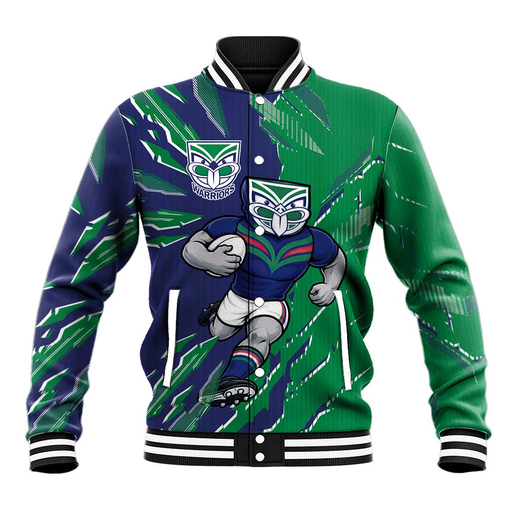Personalized New Zealand Warriors Baseball Jacket Dynamic Lightning Mascot Rugby Australia