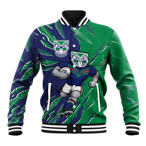 Personalized New Zealand Warriors Baseball Jacket Dynamic Lightning Mascot Rugby Australia