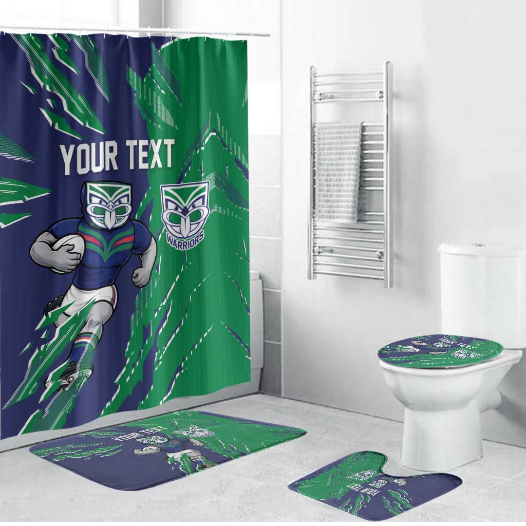 Personalized New Zealand Warriors Bathroom Set Dynamic Lightning Mascot Rugby Australia