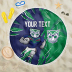 Personalized New Zealand Warriors Beach Blanket Dynamic Lightning Mascot Rugby Australia