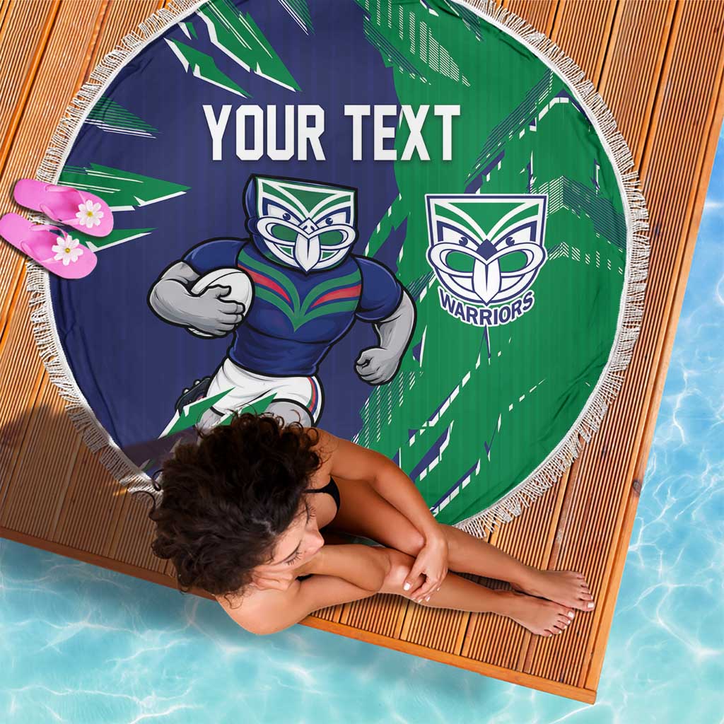 Personalized New Zealand Warriors Beach Blanket Dynamic Lightning Mascot Rugby Australia